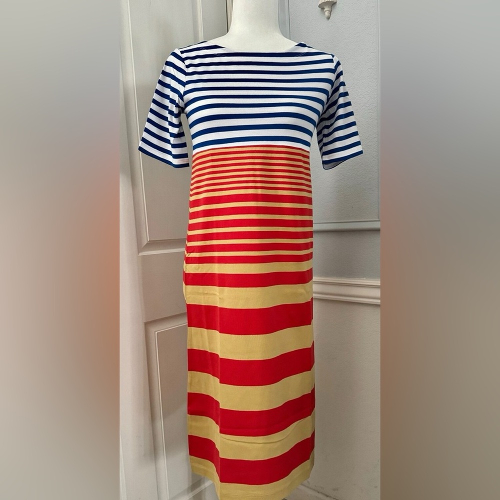 EUC Marni Uniqlo Blue and Red Striped Cotton Short Sleeve Dress S